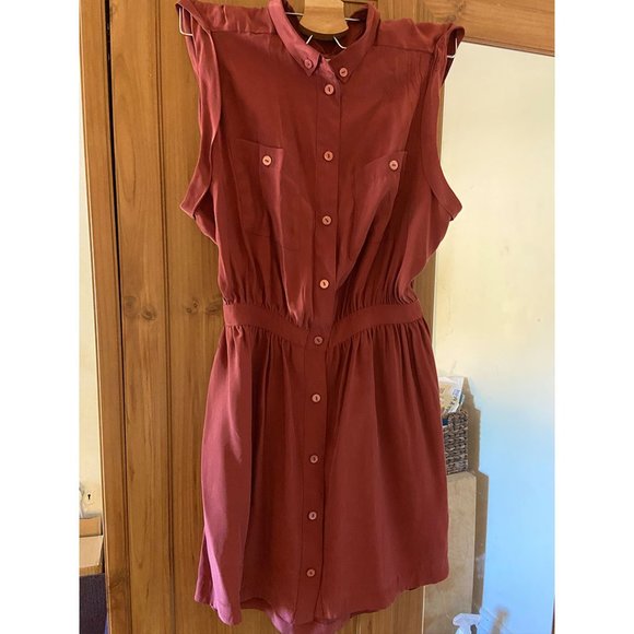 Silk Maroon Button-Up Dress by Sunshine & Shadow - Picture 1 of 5